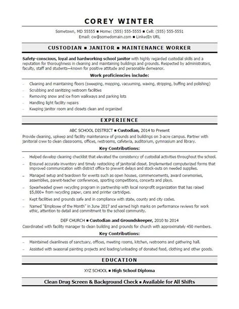 Sample Resume For Custodial Worker