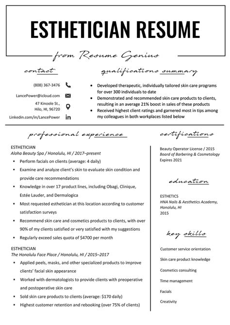 Sample Resume For Esthetician Student