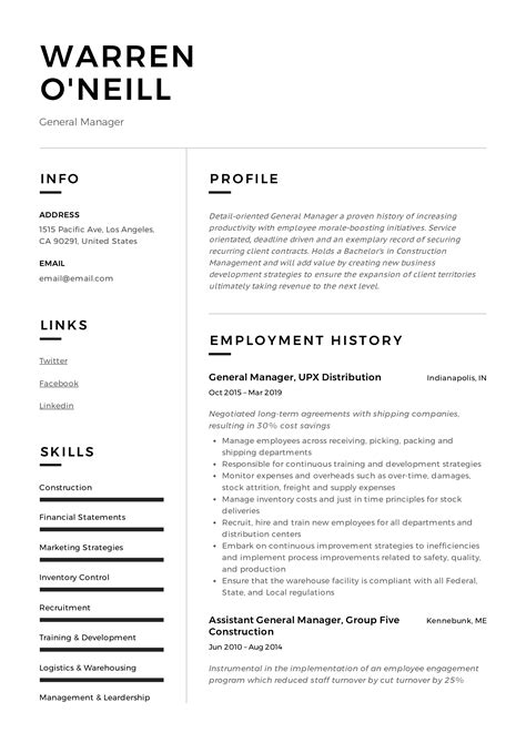 Sample Resume For General Manager