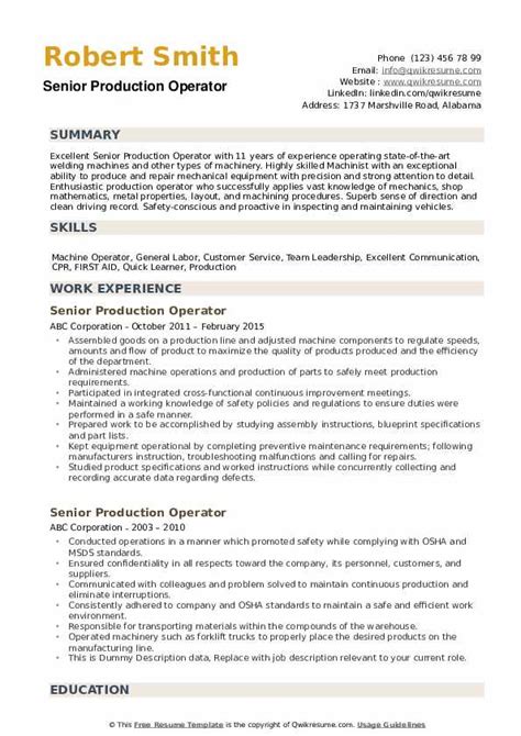 Sample Resume For Production Operator