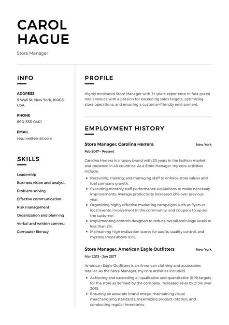 Sample Resume For Retail Store Manager