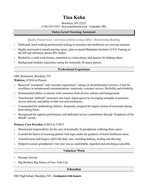 Sample Resume Of Nursing Assistant