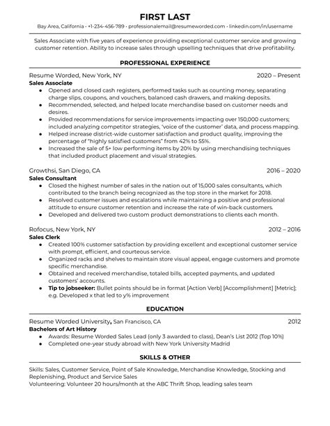 Sample Resume Of Sales Associate