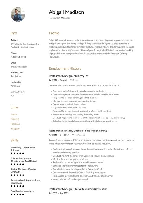 Sample Resume Restaurant Manager