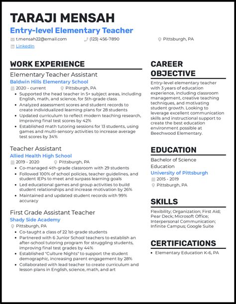 Sample Resumes For Teachers With No Experience
