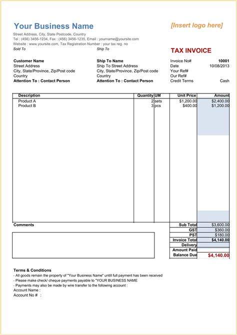 Sales Invoice Sample Excel The Document Template