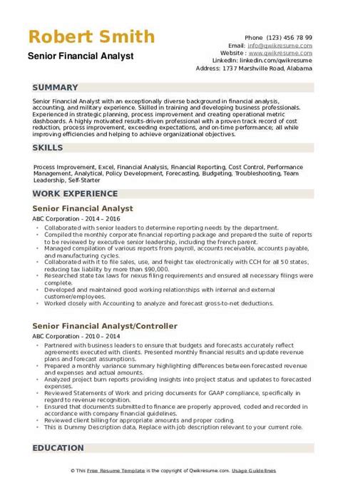 Sample Senior Financial Analyst Resume
