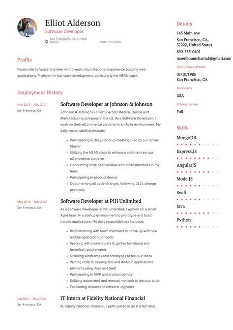 Sample Software Developer Resume