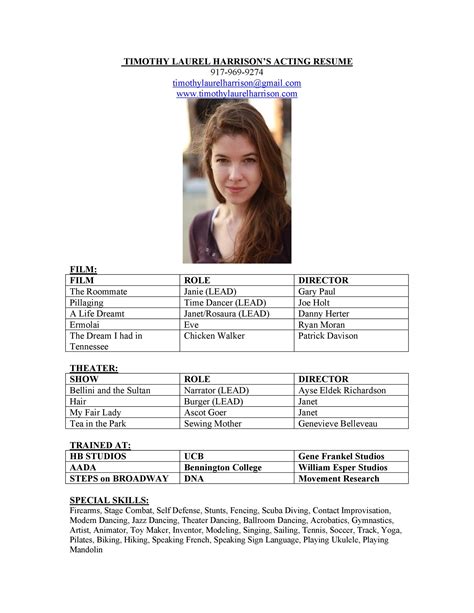 Sample Actor Resumes