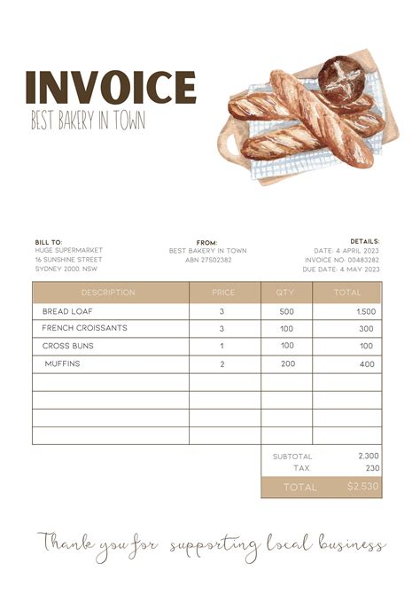 Sample Bakery Invoice | Bakery, How to memorize things, Invoice template
