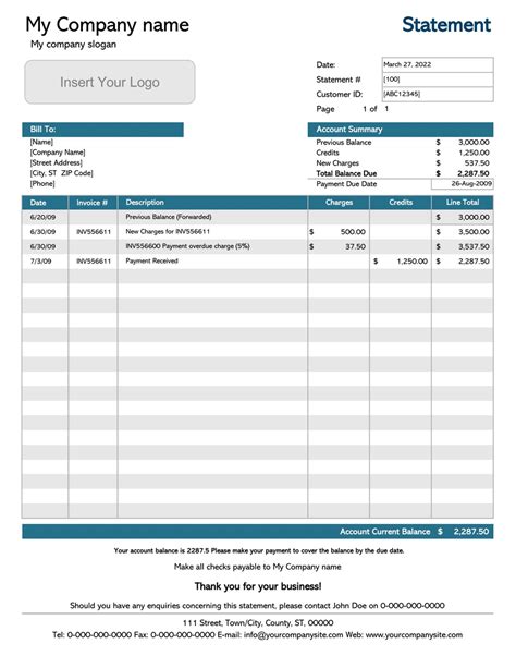 Sample Billing Statement Template