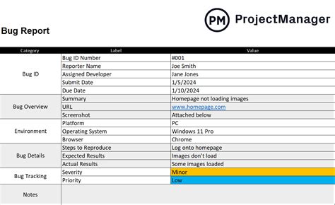 Sample Bug Report Template In Excel