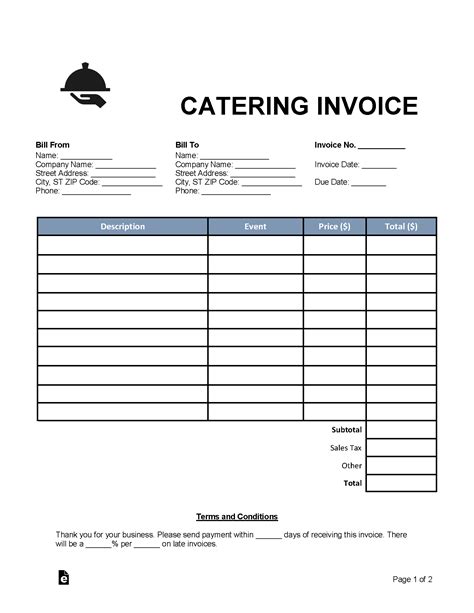 Sample Catering Invoice Template