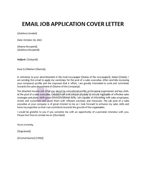 Sample Cover Email For Job Application