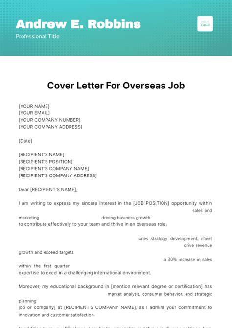 Sample Cover Letter Overseas Job