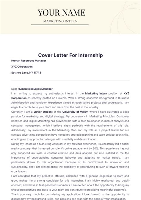 Sample Cover Letters Internships