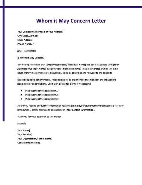 Sample Cover Letters To Whom It May Concern