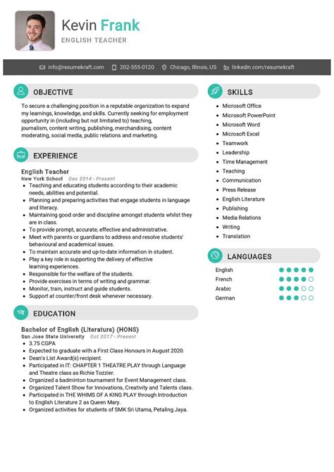 Sample Cv In English For Teacher