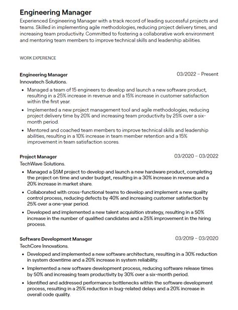 Sample Engineering Manager Resume