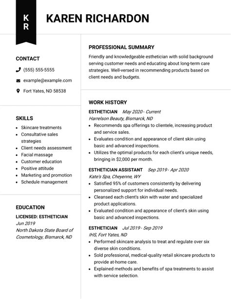 Sample Esthetician Resume New Graduate