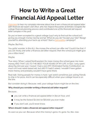 Financial Aid Appeal Letter