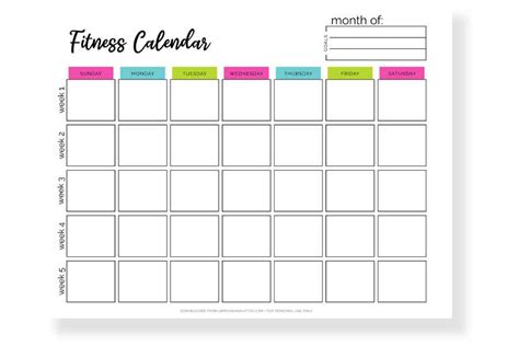 Sample Fitness Motivation Calendar Breakdown