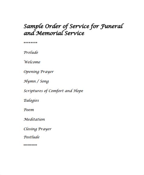 Sample Funeral Order Of Service