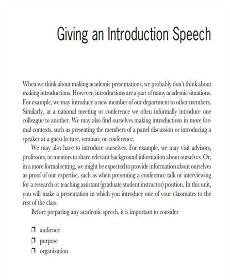 Sample Introduction Speech For Presentation