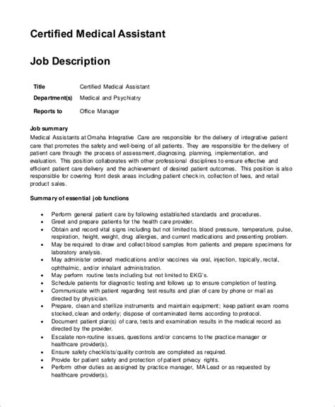 Sample Job Description For Medica   l Assistant