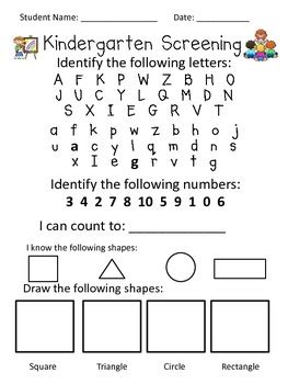 Sample Kindergarten Screening Test