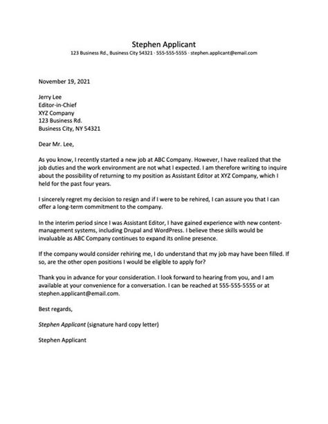 Sample Letter Asking For Job Back