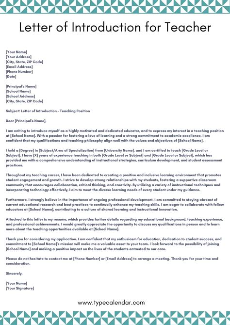 Sample Letter Of Introduction For Teaching