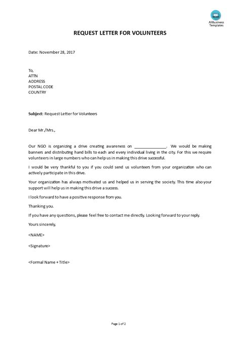 Sample Letter Requesting Volunteer Work