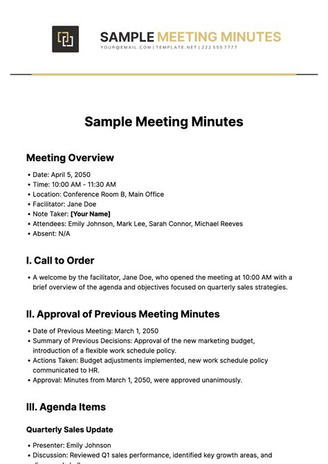 Meeting minutes template Sample Templates