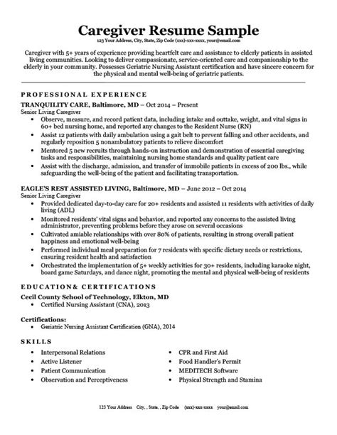 Sample Objective Resume Caregiver