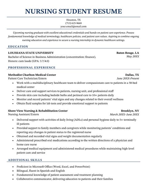 Sample Objective Resume Nursing Student