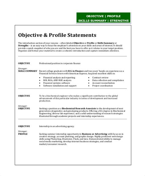 Sample Objective Statements For Resume