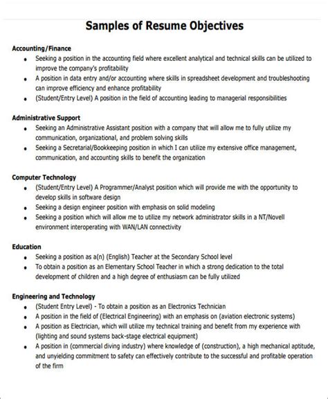 Sample Objectives For Resume General