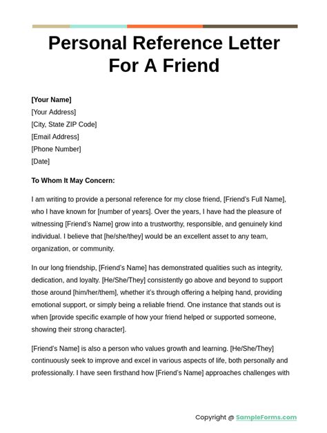 Sample Personal Character Reference Letter For A Friend