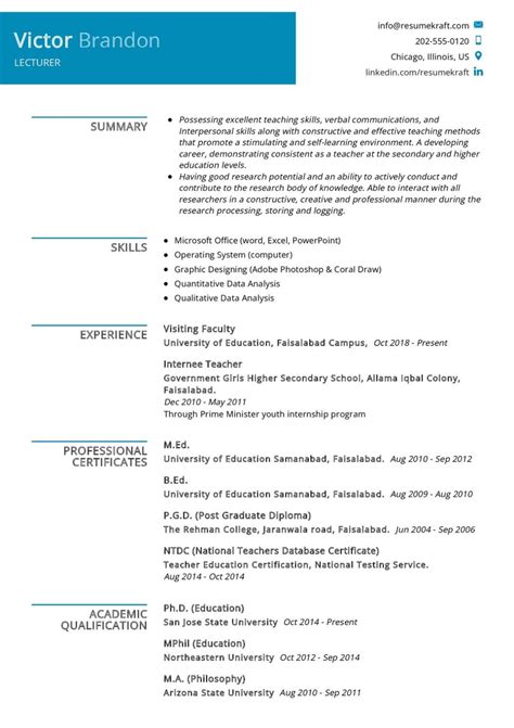 Sample Resume For Lecturer