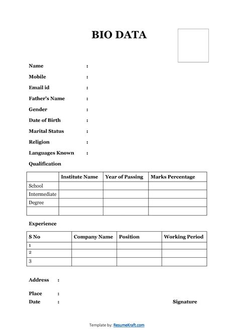 Sample Resume Bio Data Form