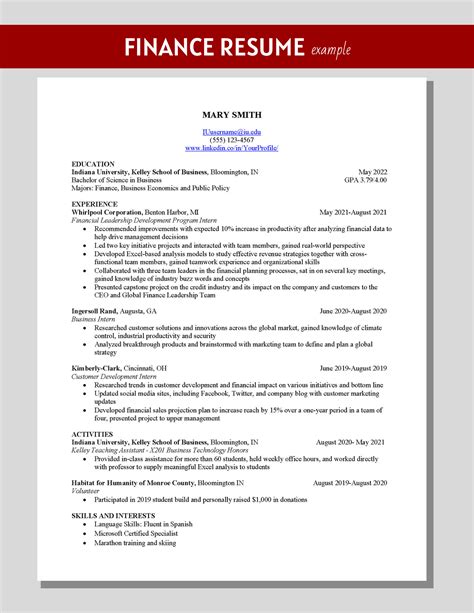 Sample Resume Business Finance