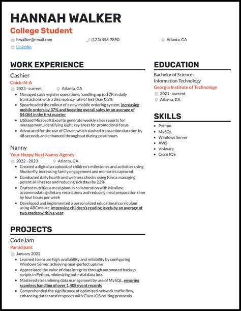 Sample Resume College Student Little Work Simple
