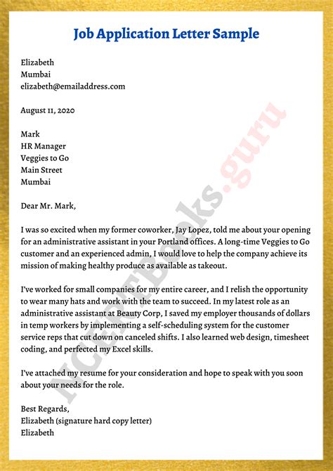 Sample Resume Cover Letter For Applying A Job