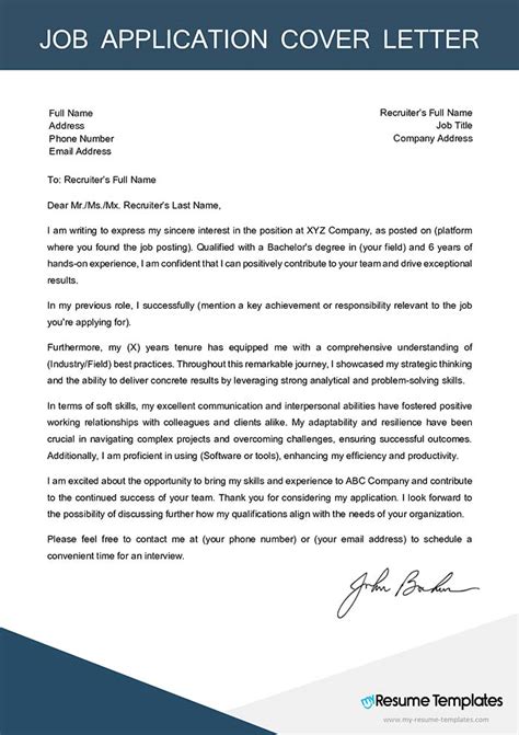 Sample Resume Cover Letter For Applying A Job