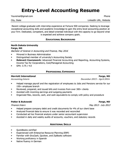 Sample Resume For Accounting Position With No Experience