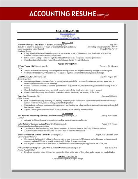 Sample Resume For Accounting Students
