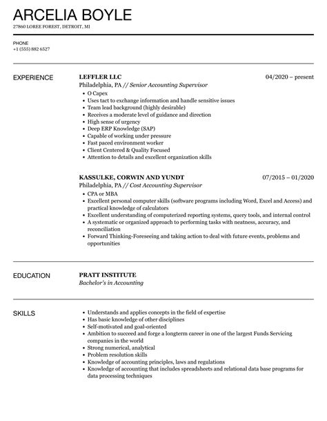 Sample Resume For Accounting Supervisor