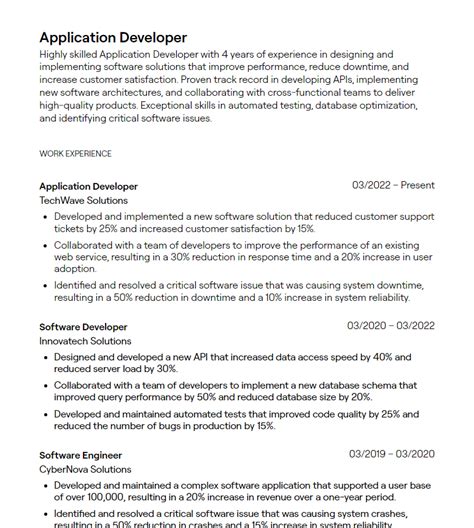Sample Resume For Application Developer