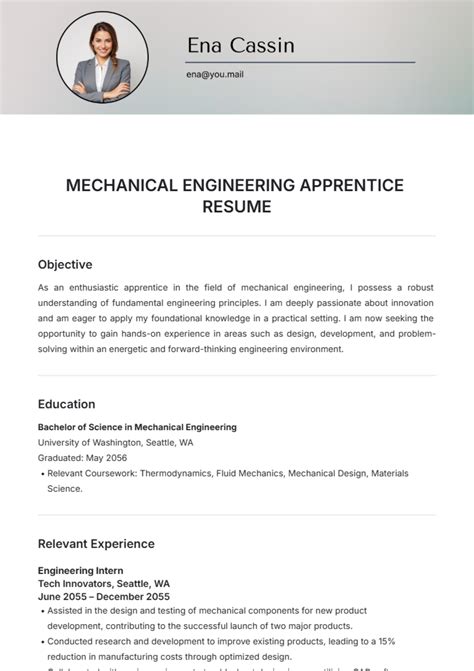 Sample Resume For Apprentice Engineering